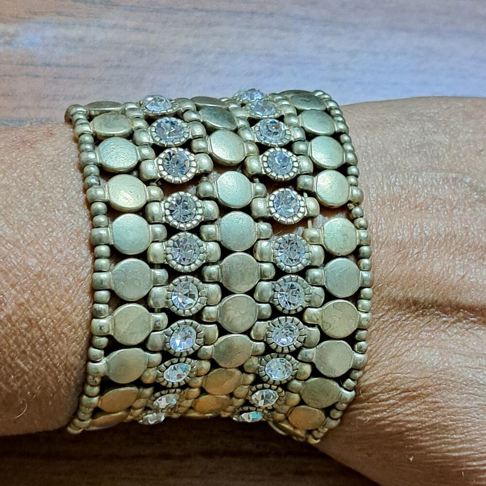 Cara NY Brushed Goldtone Metallic Bead Rhinestone Stretch Bracelet Nordstrom